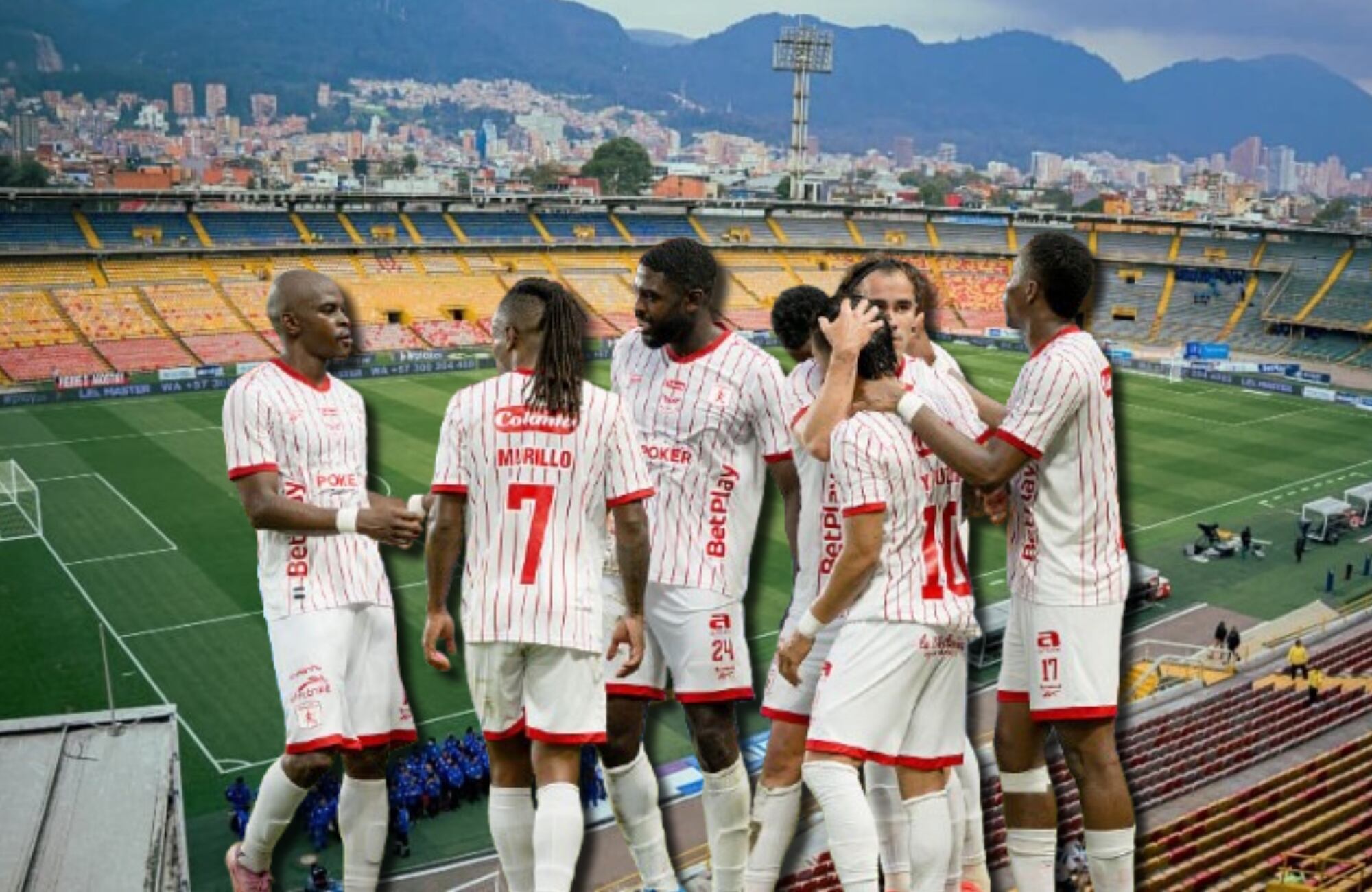 Estadio Nemesio Camacho El Campín y jugadores del América de Cali. Fotos: Alcaldía de Bogotá / (Photo by Marcus Ingram/Getty Images)