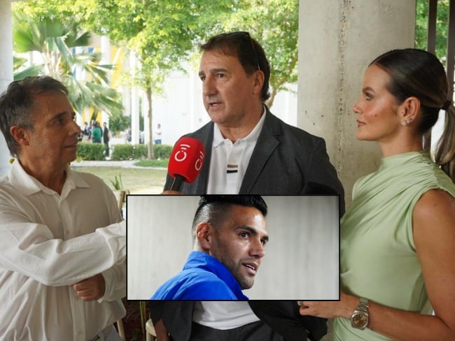 César Augusto Londoño, Néstor Lorenzo, Liche Durán y Radamel Falcao García. Fotos: Caracol Radio / Suministrada