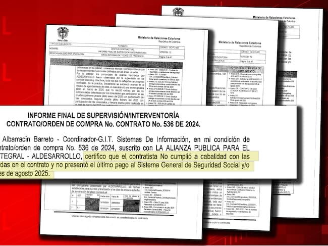 William Albarracín, el funcionario de la Cancillería nombrado como interventor del contrato, consignó en su reporte que Aldesarrollo no cumplió