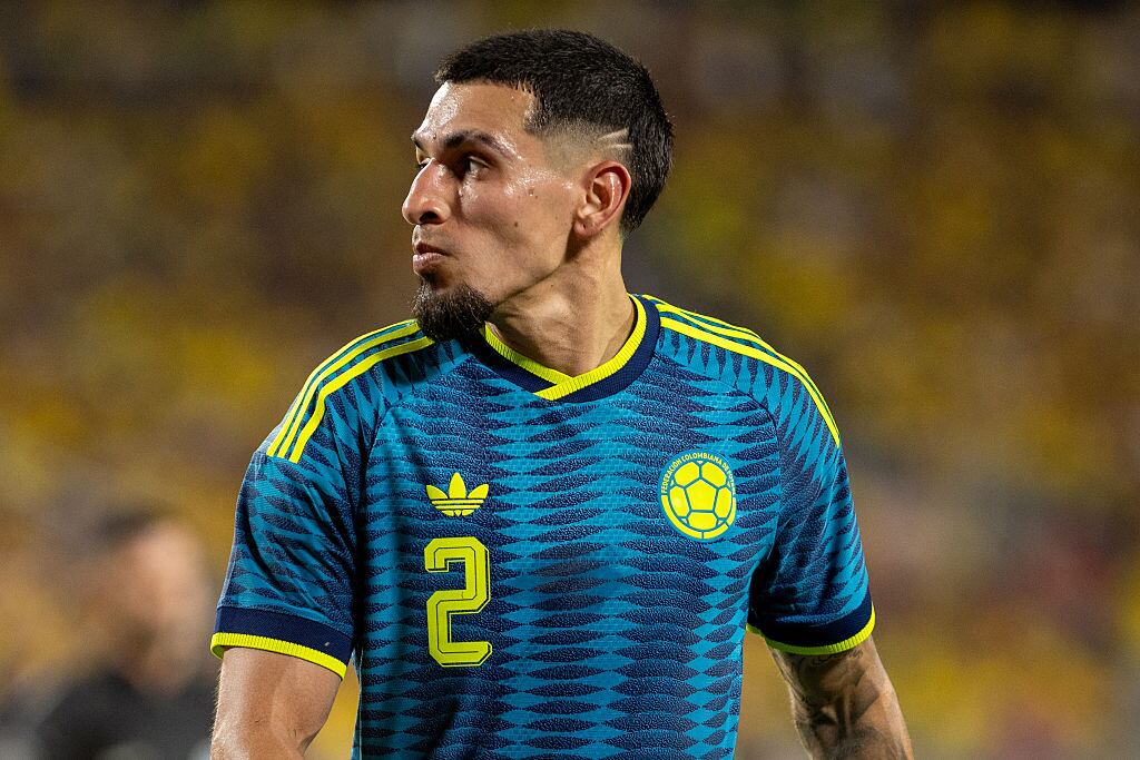 ORLANDO, FLORIDA - MARCH 26: Daniel Munoz #2 of Colombia looks down the pitch during the first half of an international friendly between Colombia and Croatia at Camping World Stadium on March 26, 2026 in Orlando, Florida. (Photo by Eston Parker/ISI Photos/ISI Photos via Getty Images)