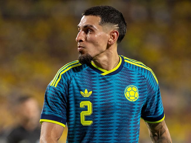 ORLANDO, FLORIDA - MARCH 26: Daniel Munoz #2 of Colombia looks down the pitch during the first half of an international friendly between Colombia and Croatia at Camping World Stadium on March 26, 2026 in Orlando, Florida. (Photo by Eston Parker/ISI Photos/ISI Photos via Getty Images)