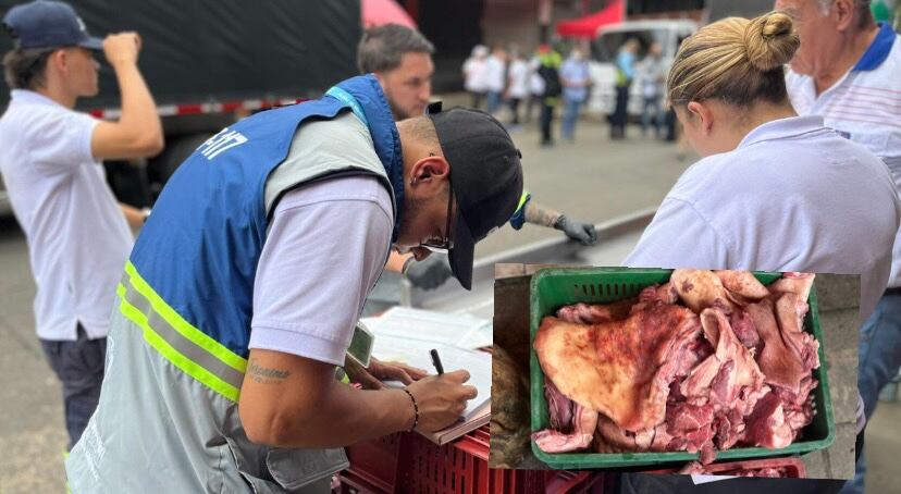 La carne estaba en malas condiciones sanitarias e iba a ser comercializada en el Centro de Medellín. Foto: Alcaldía de Medellín.