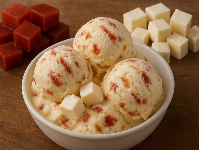 Helado de queso con bocadillo (Imagen generada con IA de ChatGPT).