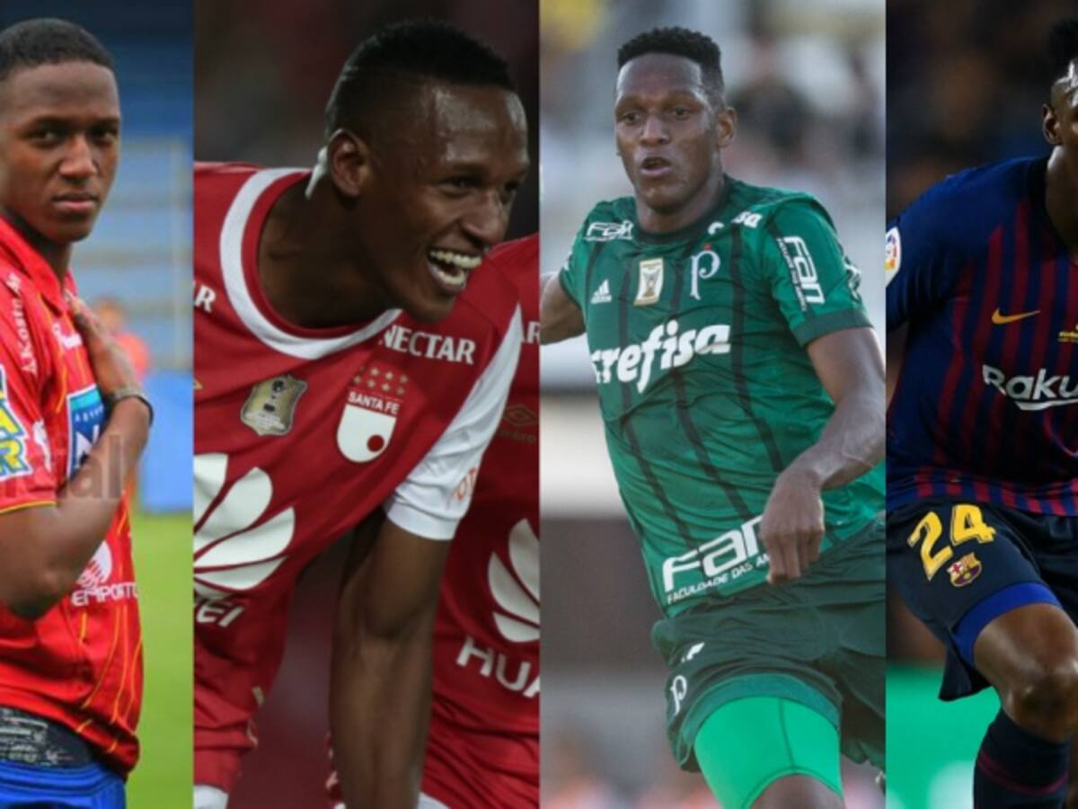 Los números de Yerry Mina en Pasto, Santa Fe, Palmeiras y Barcelona