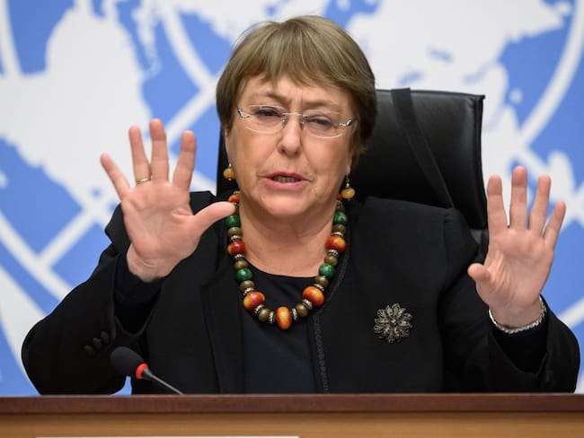La alta comisonada Michelle Bachelet en una sesión en Ginebra