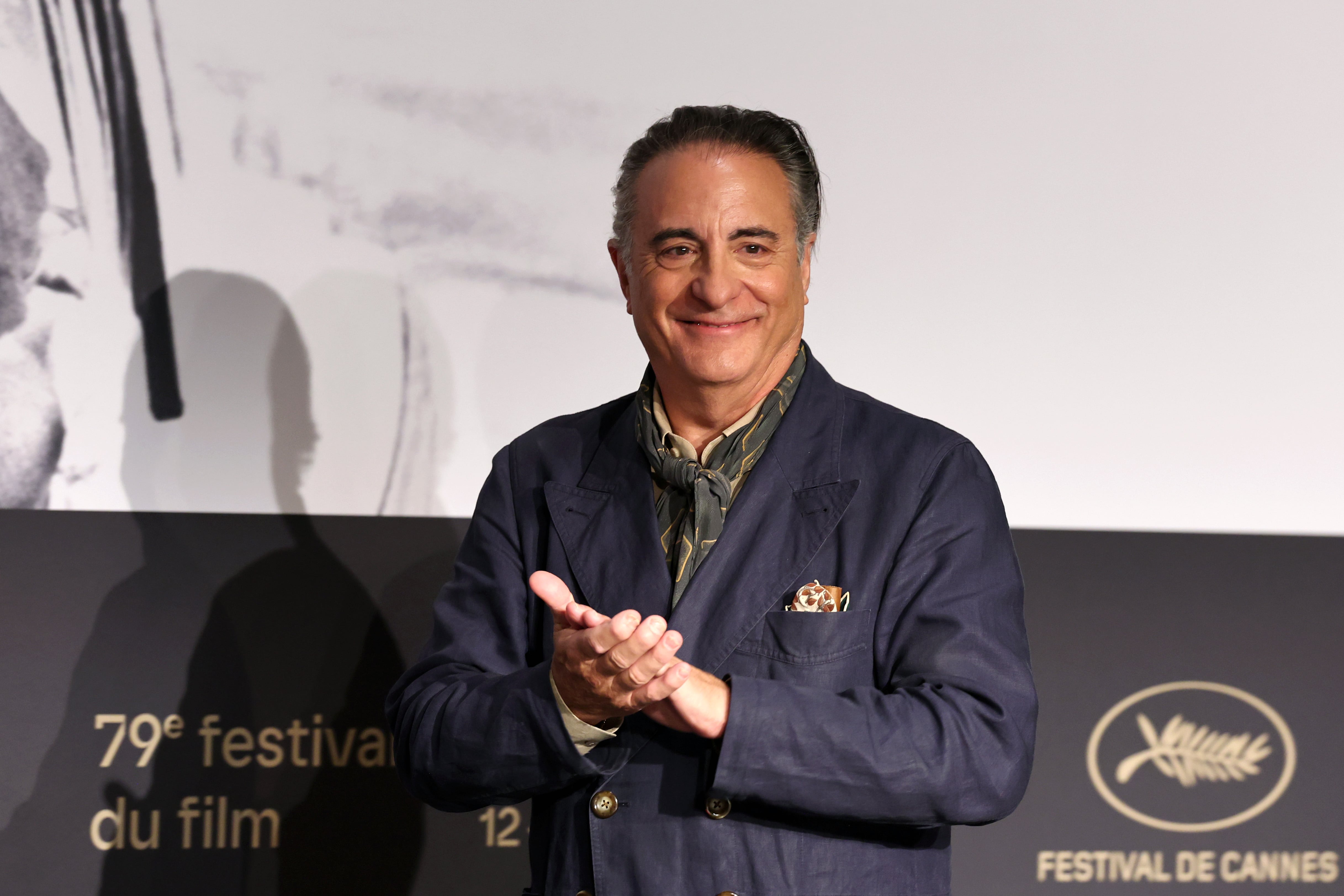 CANNES, FRANCE - MAY 20: Andy García arrives at the "Diamond" press conference at the 79th annual Cannes Film Festival at Palais des Festivals on May 20, 2026 in Cannes, France. (Photo by Amy Sussman/Getty Images)