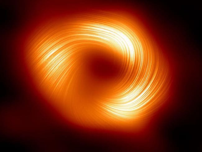El telescopio Event Horizon ha capturado la primera imagen de nuestro agujero negro supermasivo, Sagitario A, en luz polarizada. Foto: Cuenta x Mar Gómez