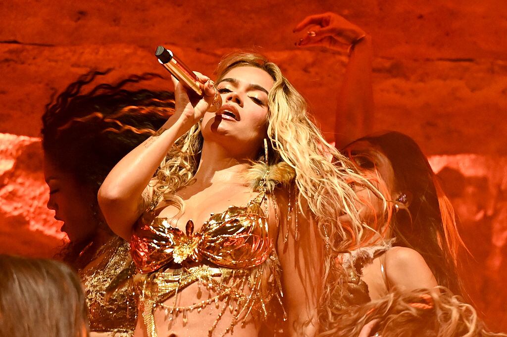 Karol G performs at the 2026 Coachella Valley Music And Arts Festival - Weekend 1 - Day 3 on April 12, 2026 in Indio, California. (Photo by Katie Flores/Billboard via Getty Images)