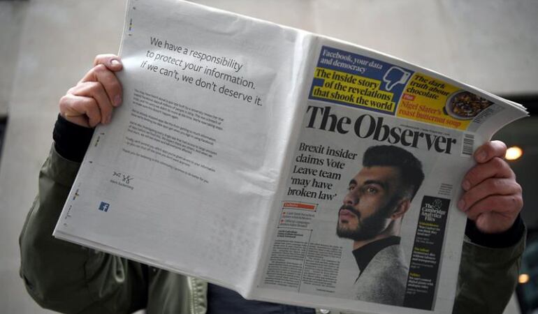 Anuncio de prensa publicado por Facebook, luego de las recientes revelaciones de filtración de datos. 