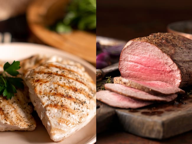 Comparación entre pollo y carne de res (Fotos vía Getty Images)