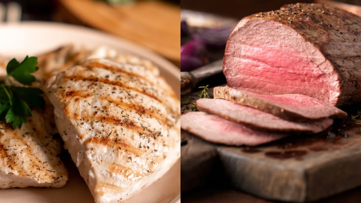 Comparación entre pollo y carne de res (Fotos vía Getty Images)