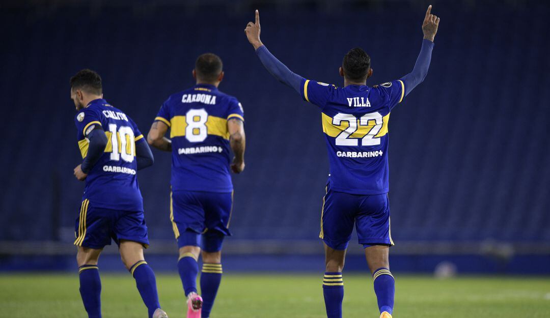 Sebastián Villa festeja su tercera anotación en esta edición de la Copa Libertadores.