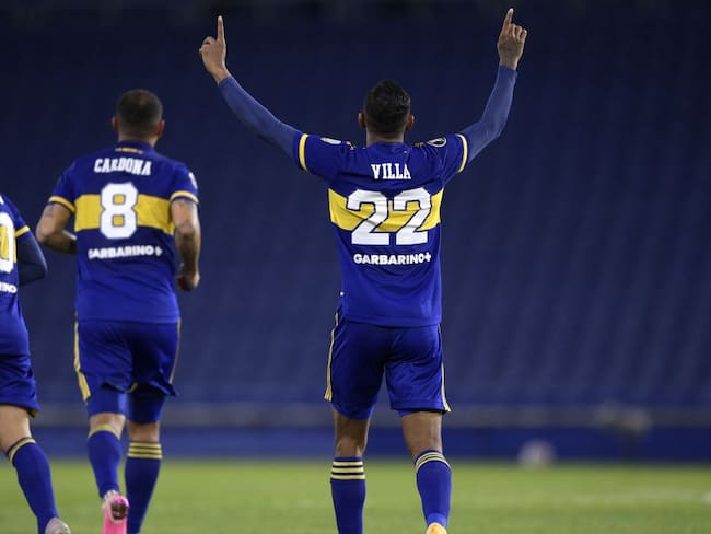 Sebastián Villa festeja su tercera anotación en esta edición de la Copa Libertadores.