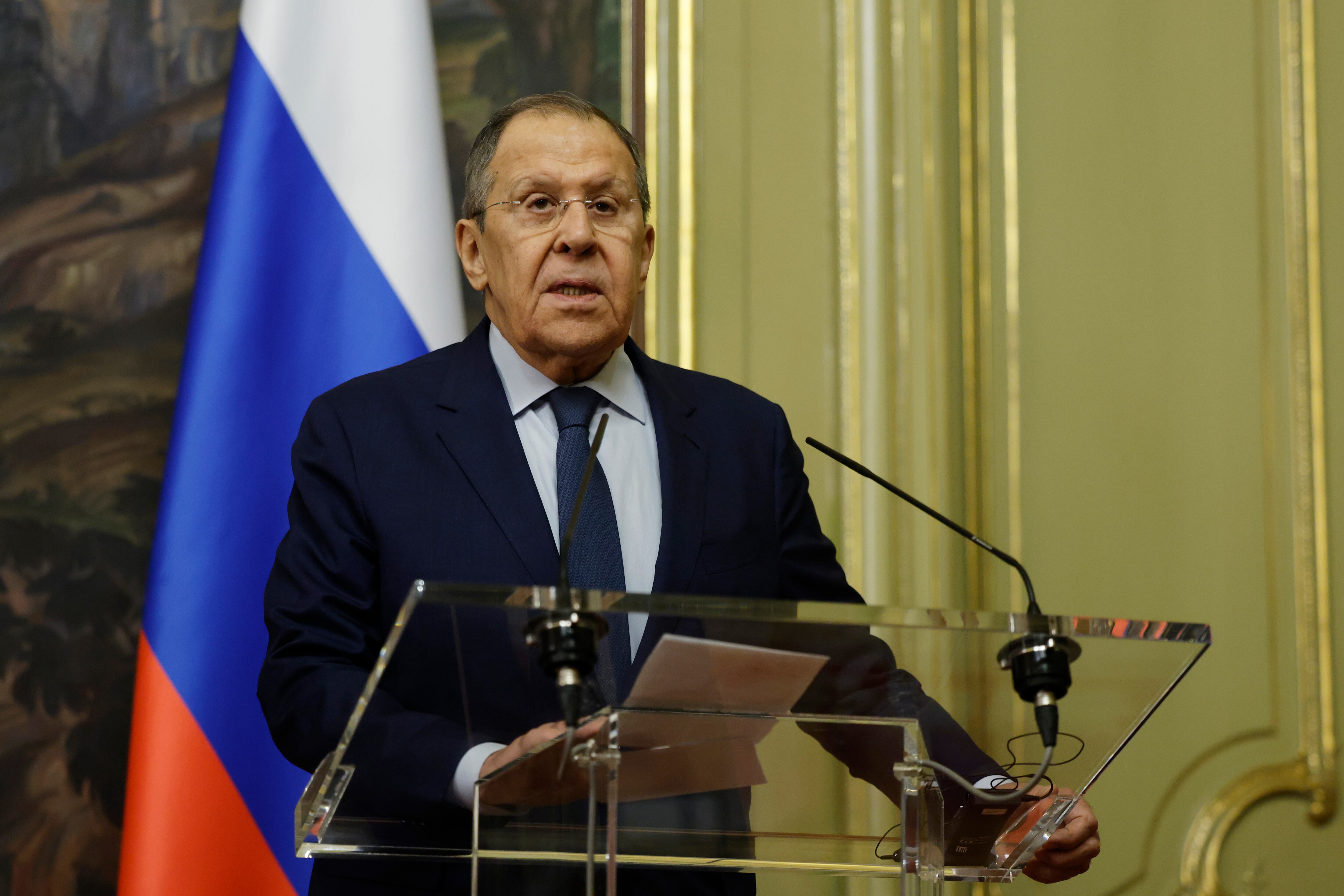 El canciller de Rusia, Sergei Lavrov, durante una rueda de prensa. 
EFE/EPA/TATYANA MAKEYEVA / POOL
