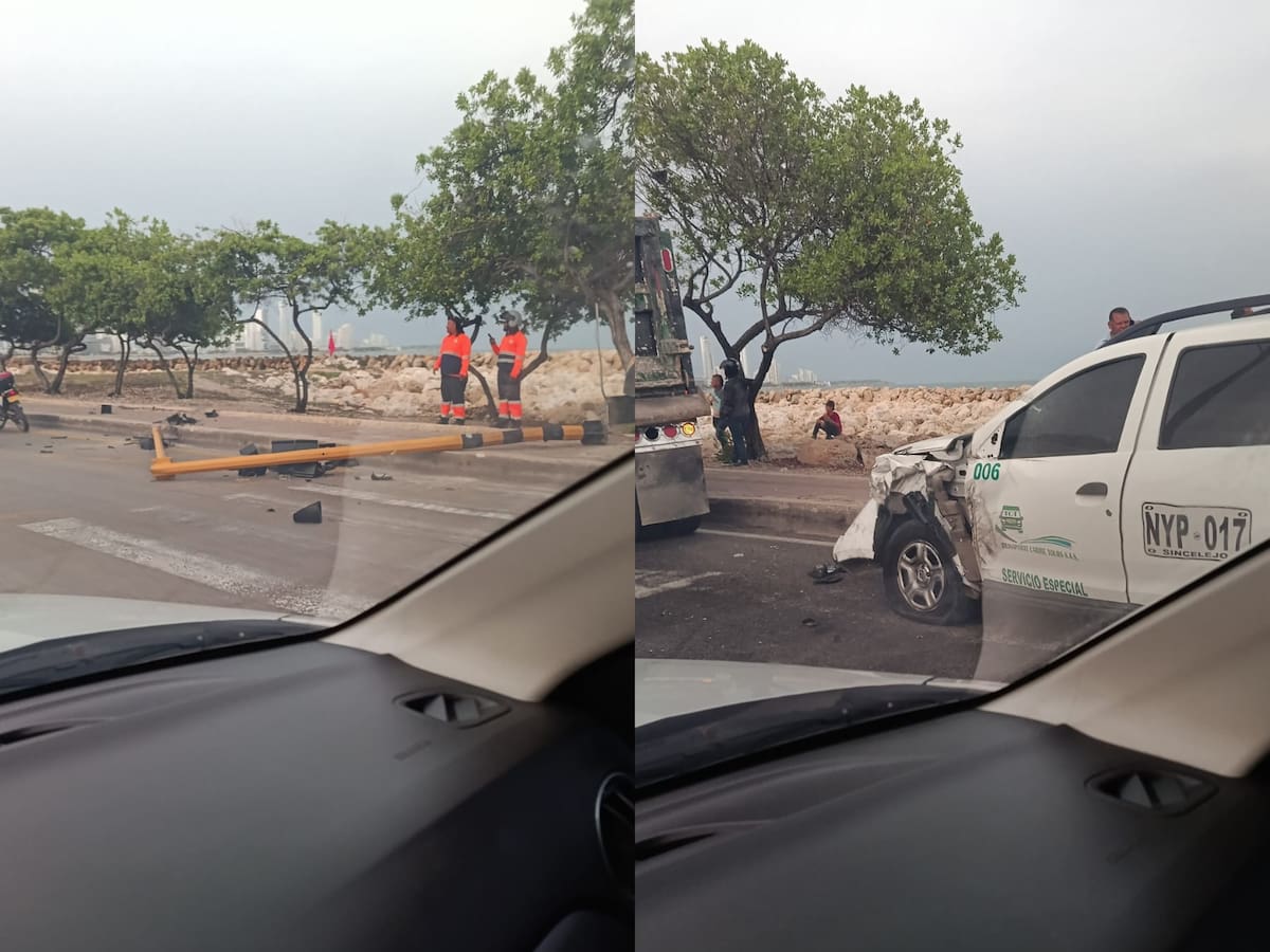 Fuerte choque en la entrada de Bocagrande derriba semáforo y genera caos vehicular