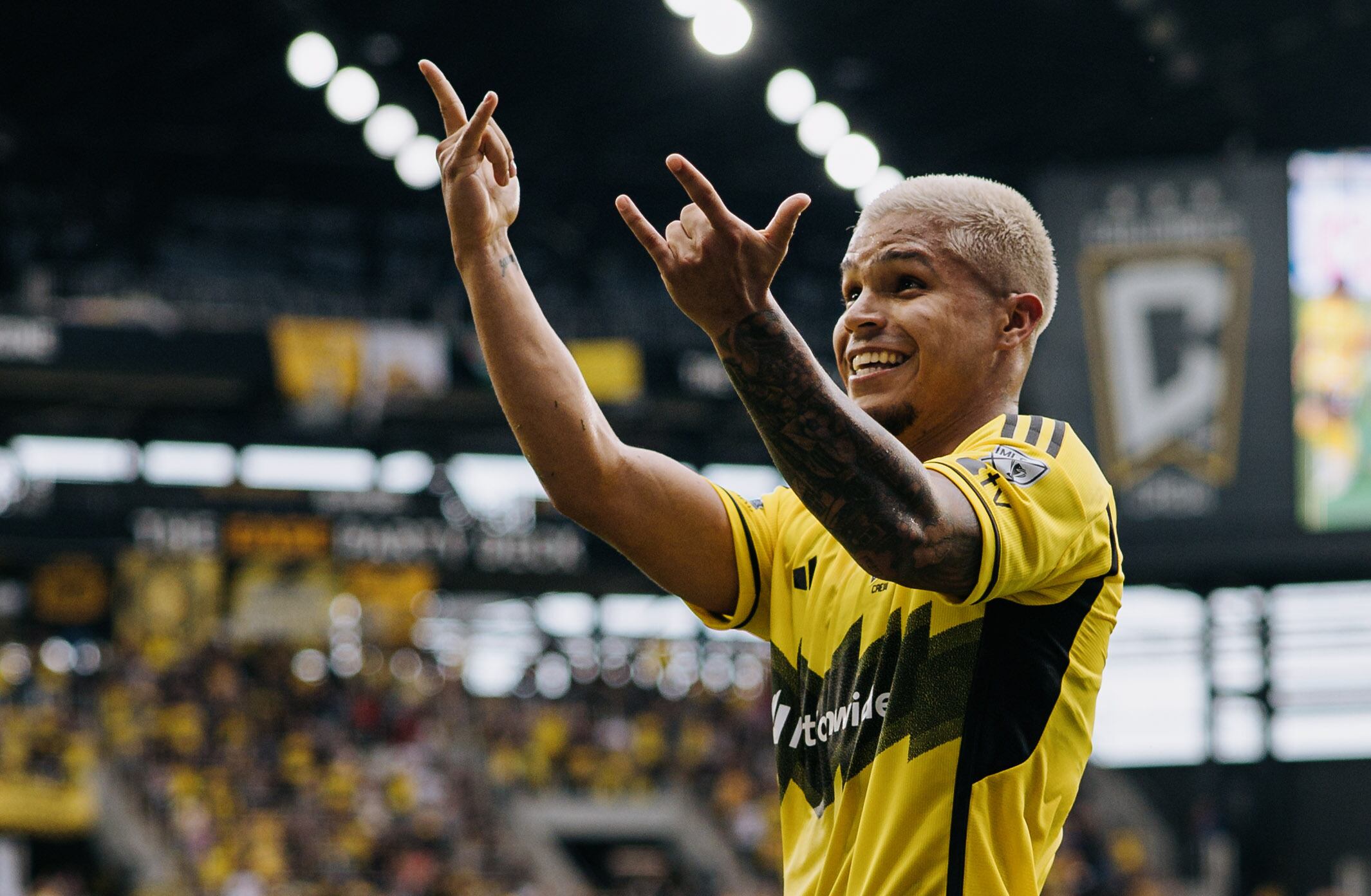 Juan Camilo Hernández celebra su gol en los cuartos de final de la Leagues Cup / Twitter: @ColumbusCrew.