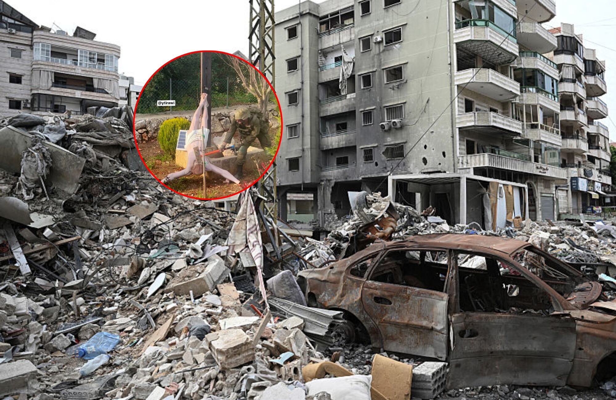 Líbano y soldado israelí golpea estatua de Jesús. Fotos: Photo by Elif Ozturk/Anadolu via Getty Images) / X @ytirawi