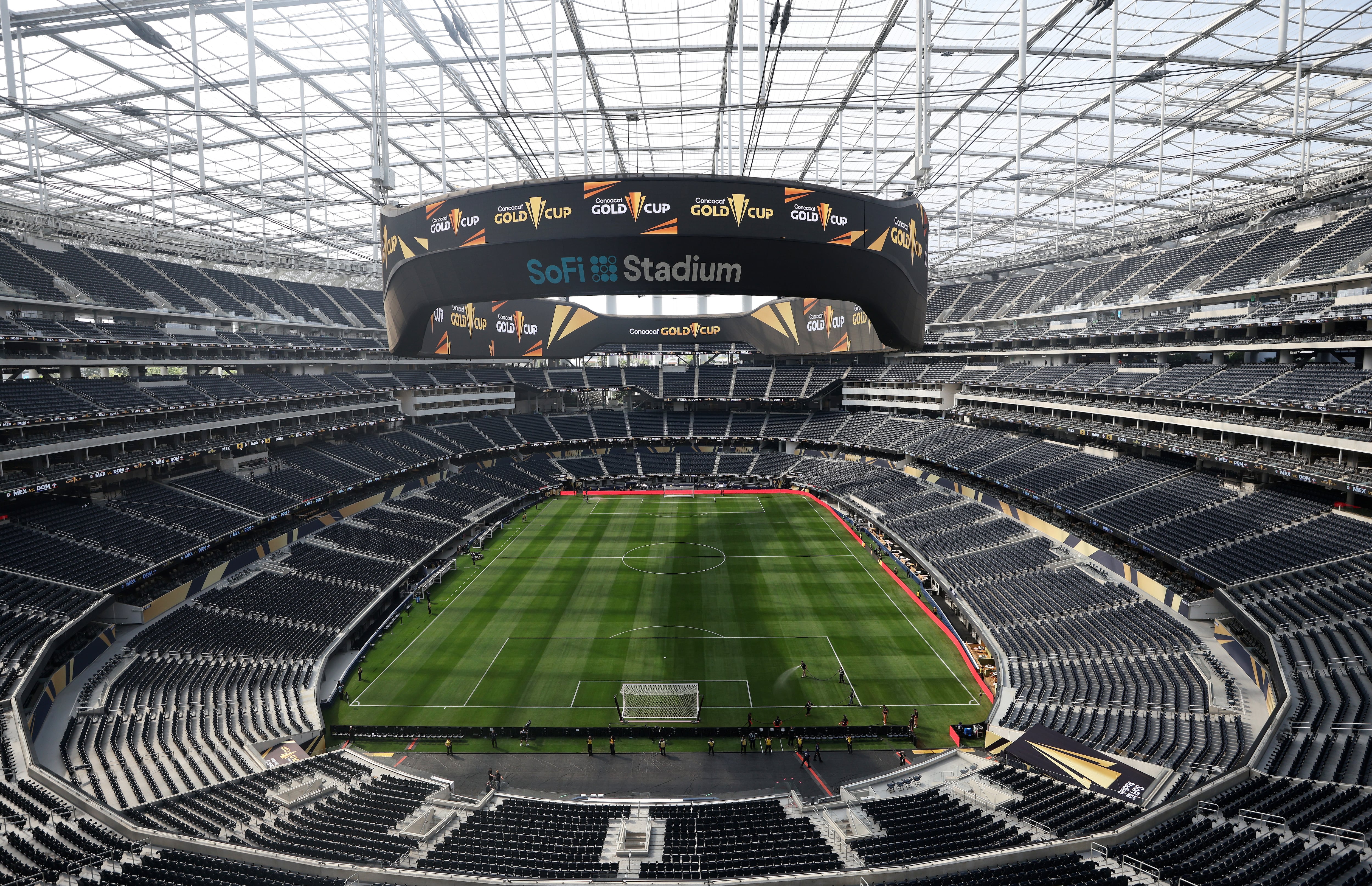 INGLEWOOD, CALIFORNIA - JUNE 14: A general view inside the SoFi Stadium,  home of the Los Angeles Rams and Los Angeles Chargers and a venue for the FIFA World Cup 2026 prior to the Gold Cup Group A match between Mexico and Dominican Republic at SoFi Stadium on June 14, 2025 in Inglewood, California. (Photo by Catherine Ivill - AMA/Getty Images)