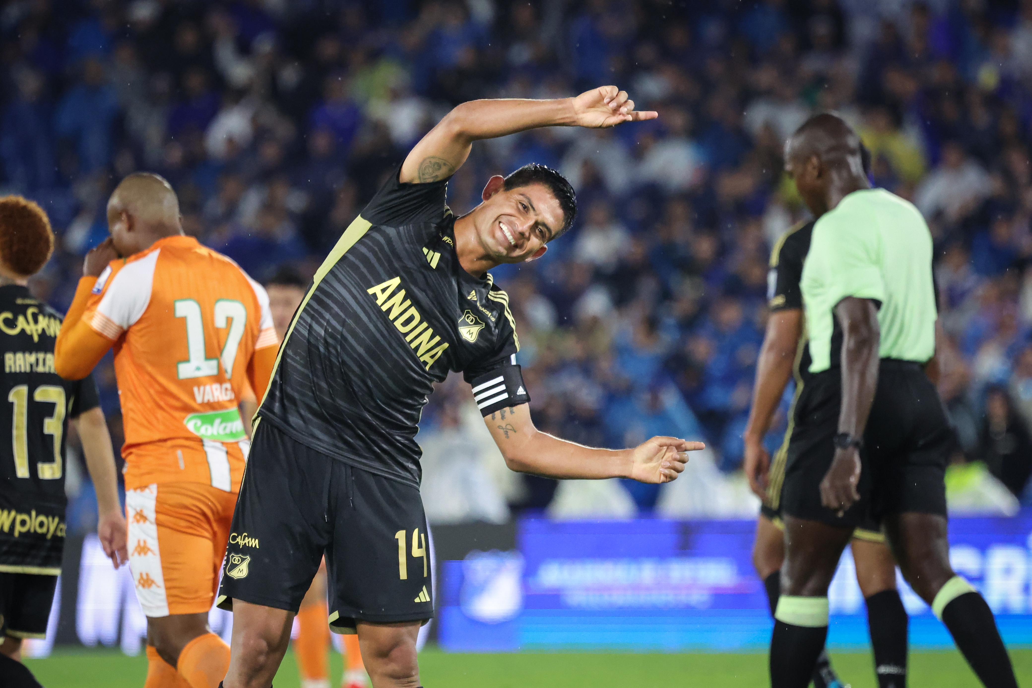 David Mackalister Silva celebra su gol ante el Envigado / Miguel Bautista (@Mianbausa).