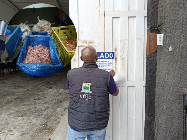 Carne incautada en expendio de carnes que fue sellado - fotos alcaldía de Bello.