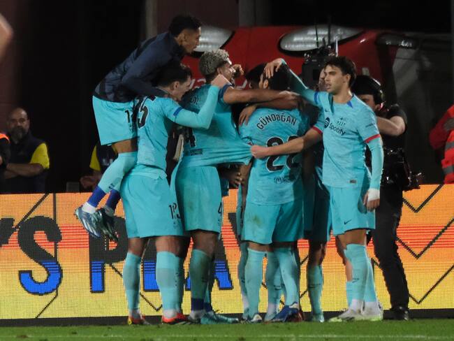 F.C. Barcelona celebrando el 1-2 frente a Las Palmas. EFE/ Ángel Medina G.