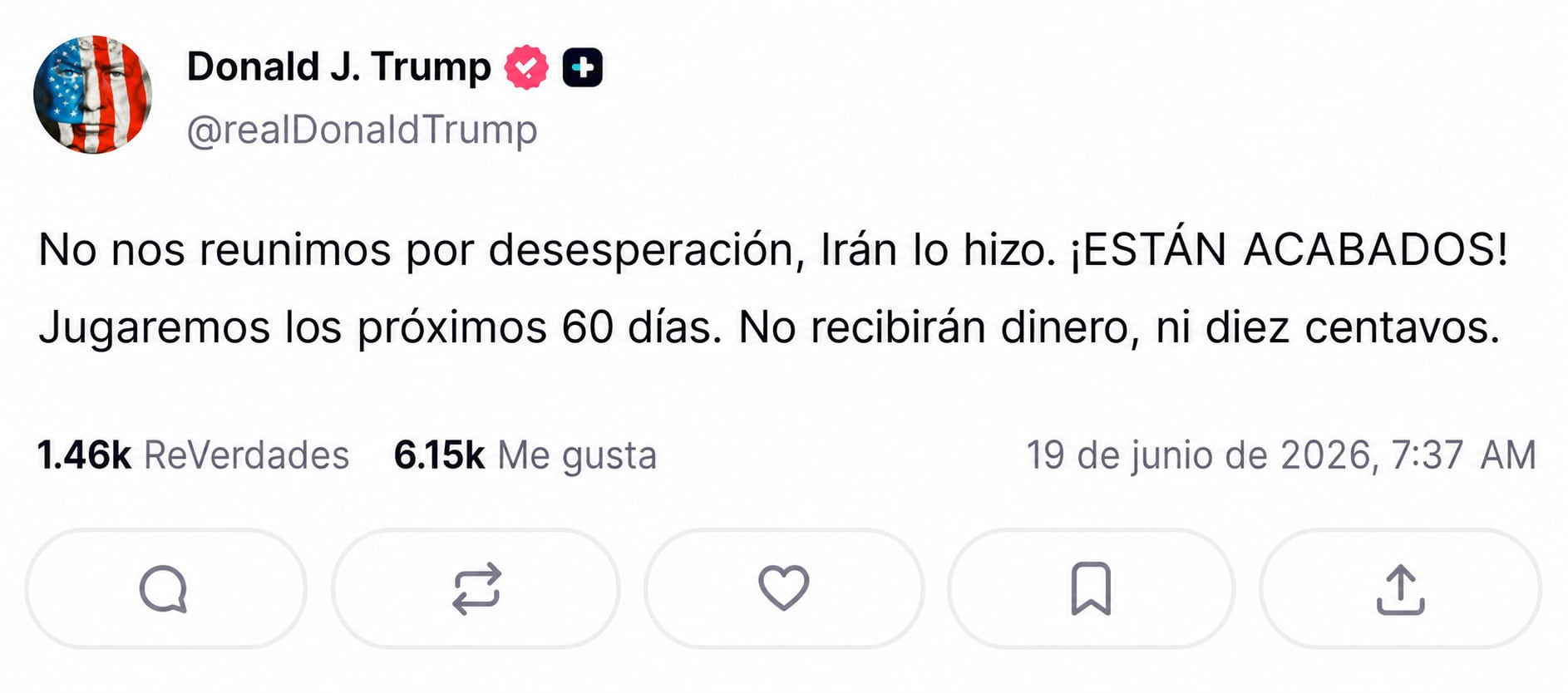 Publicación traducida de Donald Trump en la red Truth Social