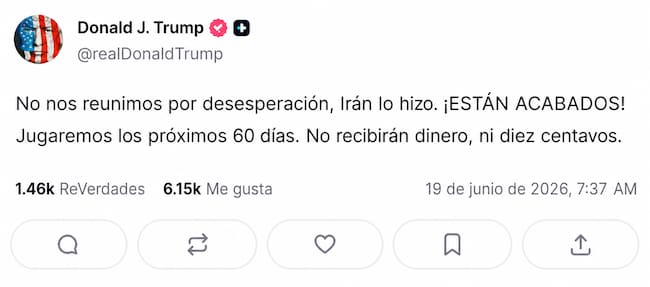 Publicación traducida de Donald Trump en la red Truth Social
