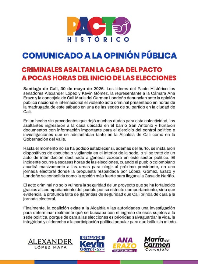 Comunicado Pacto Histórico Cali