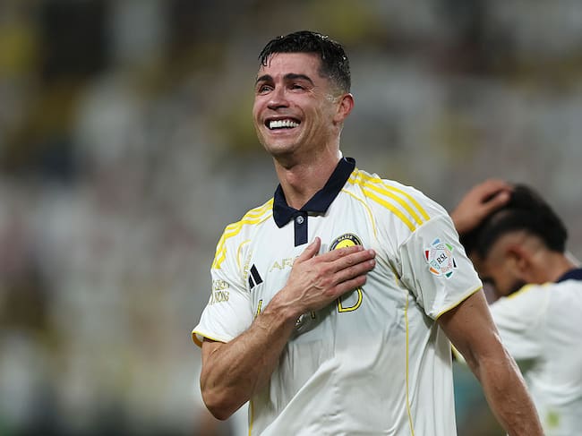 RIYADH, SAUDI ARABIA - MAY 21: Cristiano Ronaldo of Al Nassr celebrates scoring his team's fourth goal during the Saudi Pro League match between Al Nassr and Damac at Al Awwal Park on May 21, 2026 in Riyadh, Saudi Arabia. (Photo by Yasser Bakhsh/Getty Images)