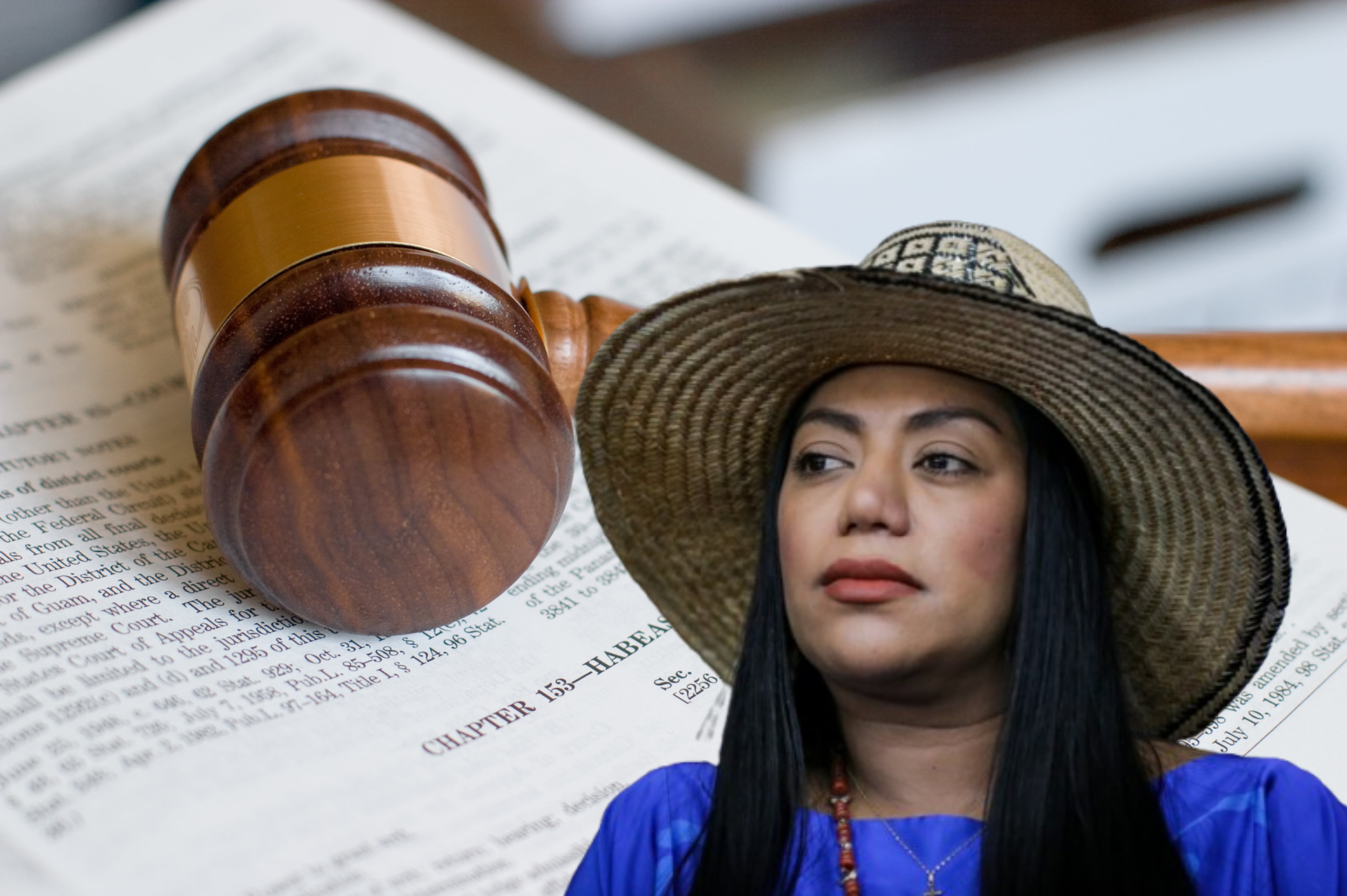 Imagen de referencia. Martha Peralta en el rueda de prensa del Pacto Historico (Colprensa) / Martillo de juez sobre texto explicativo del Habeas Corpues: Getty Images.