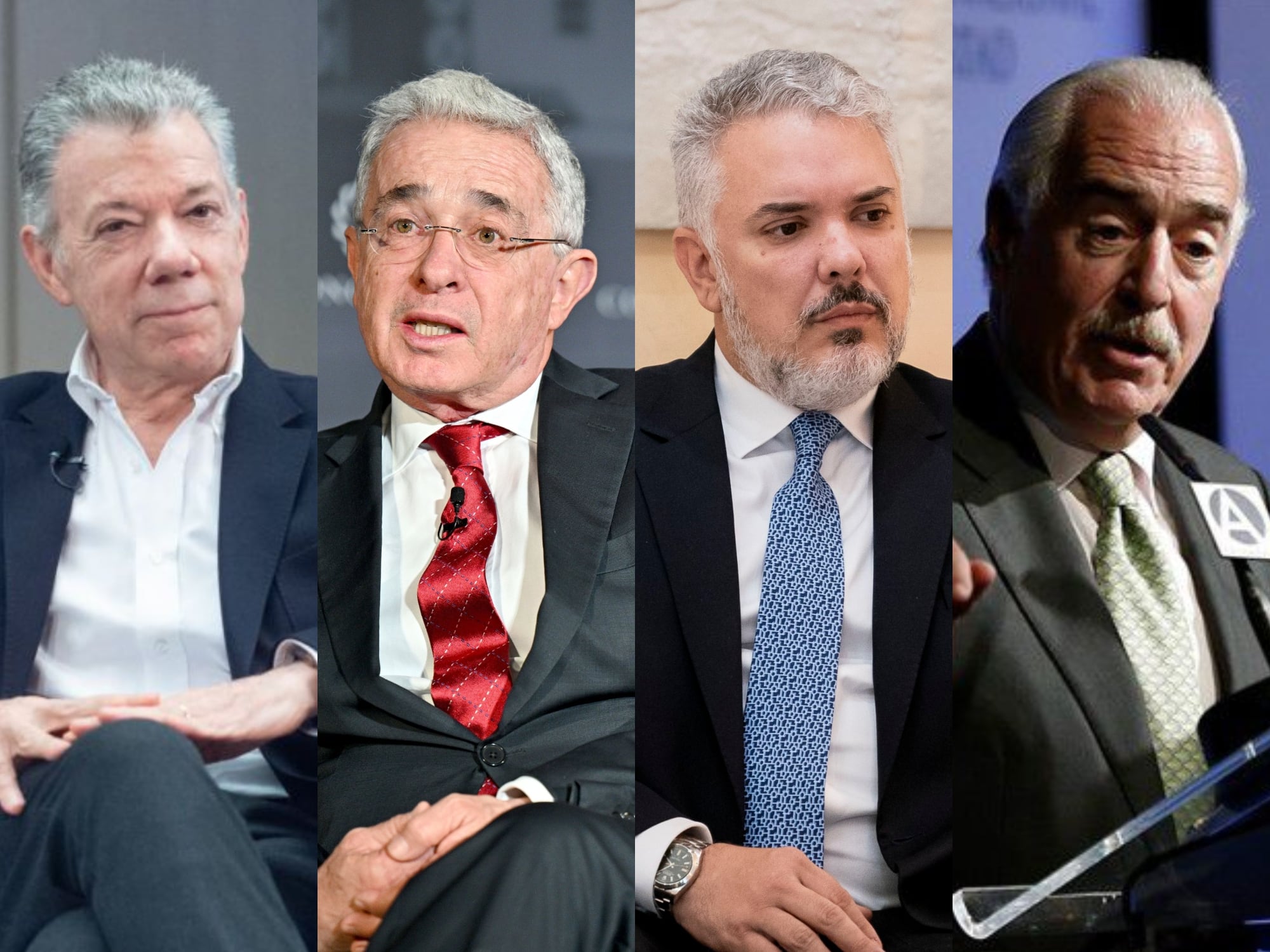 Juan Manuel Santos, Álvaro Uribe, Iván Duque y Ernesto Samper, expresidentes de Colombia. Fotos: Getty Images.
