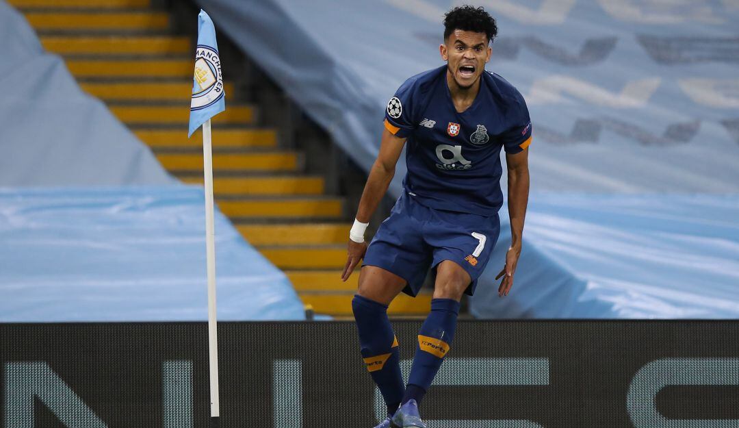 Luis Díaz, celebrando el gol vs. el Manchester City por el primer partido de la Champions