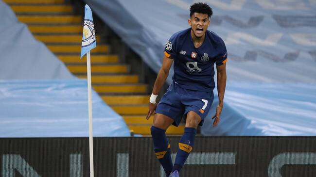 Luis Díaz, celebrando el gol vs. el Manchester City por el primer partido de la Champions