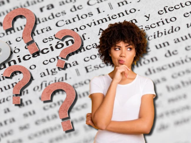 Diccionario, signos de interrogación y persona con duda. Fotos: Getty Images