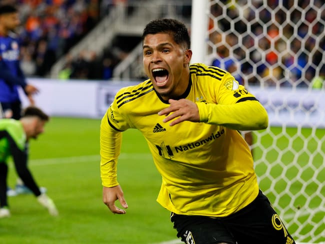 CINCINNATI, OH - DECEMBER 02: Columbus Crew forward Cucho Hernández (9) reacts after a goal during the eastern conference final match against Columbus Crew and FC Cincinnati on December 2, 2023, at TQL Stadium in Cincinnati, OH. (Photo by Ian Johnson/Icon Sportswire via Getty Images)