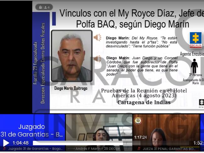 Foto extraída de la audiencia: Se relaciona al ex senador Juan Diego Gómez con la red de alias 'Papá Pitufo'