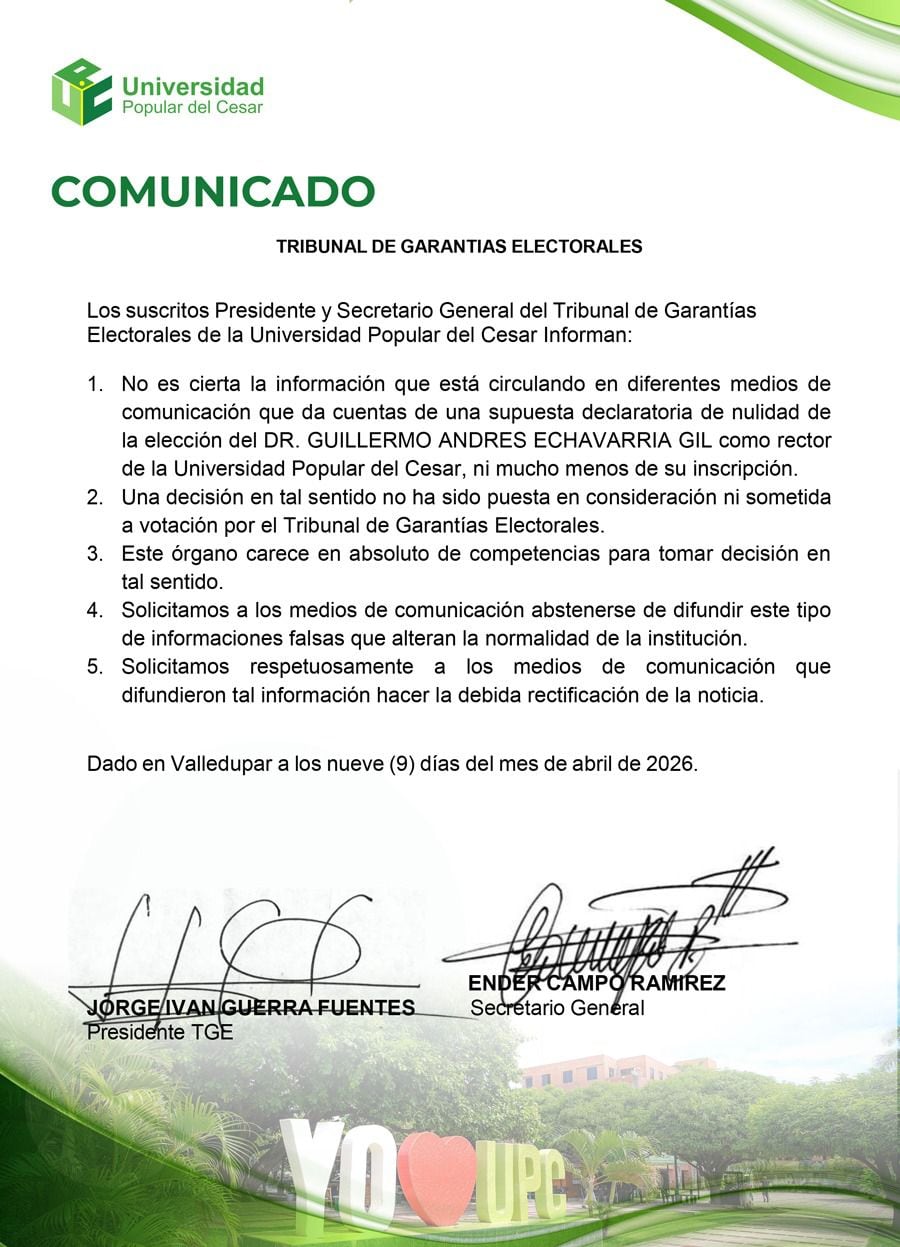 Desmienten nulidad de inscripción de Guillermo Echavarría como candidato a la rectoría de la UPC