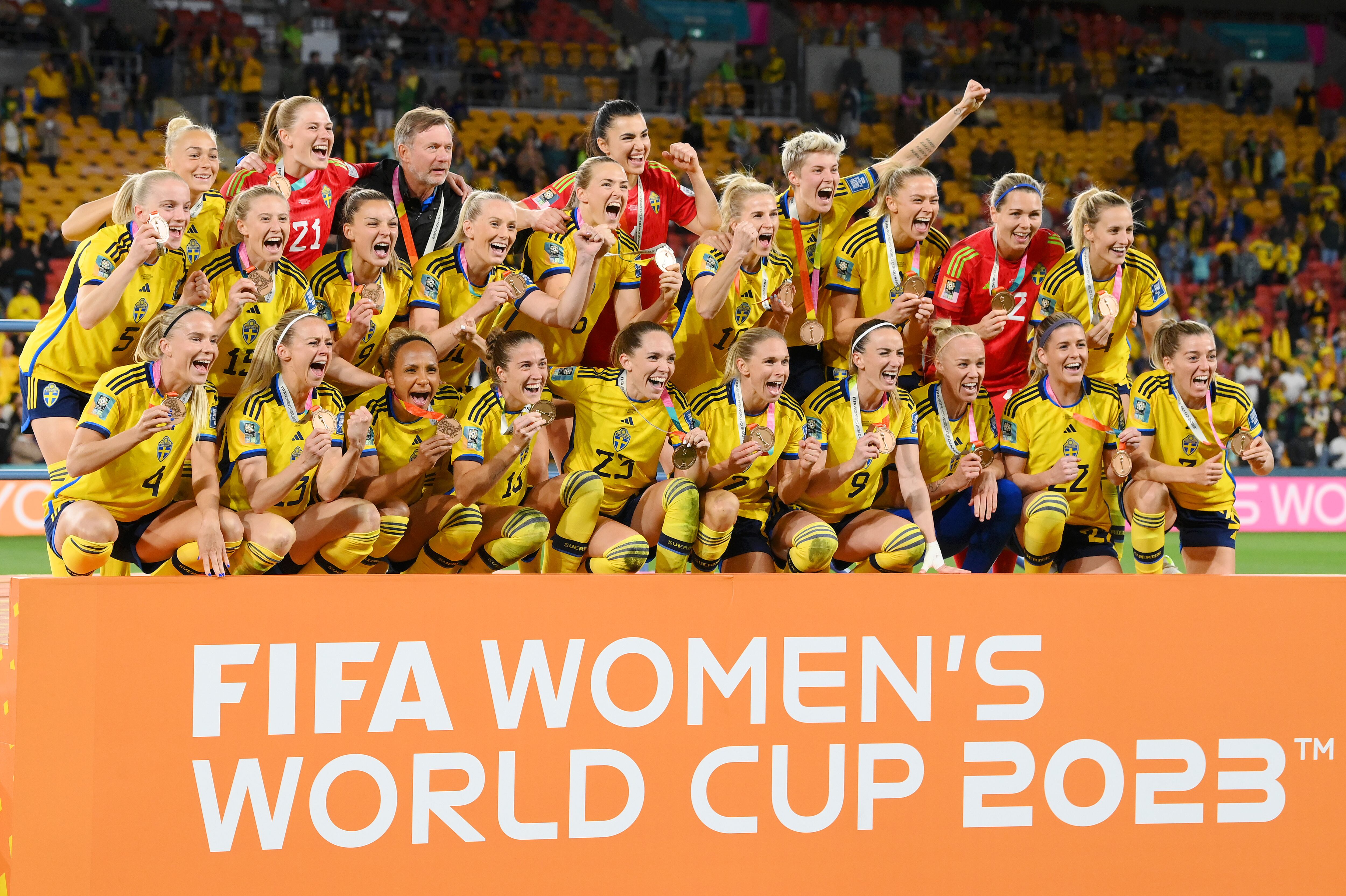 Suecia celebrando después de conseguir el tercer puesto en el Mundial Femenino. (Photo by Bradley Kanaris/Getty Images)