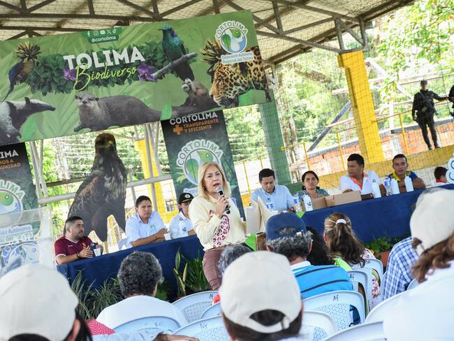 La directora de Cortolima, Olga Alfonso, en un encuentro con la comunidad del municipio de Rovira, Tolima.