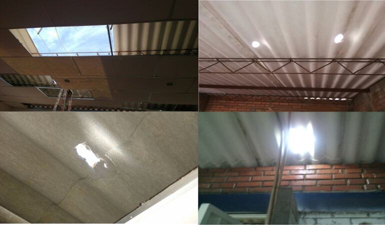 Daños que presuntamente hizo el hombre al techo del colegio