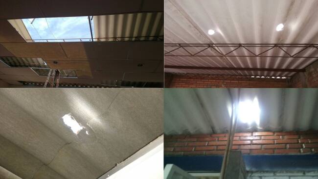 Daños que presuntamente hizo el hombre al techo del colegio