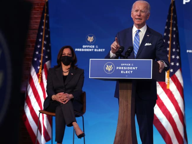 El presidente Joe Biden y la vicepresidenta Kamala Harris durante la presentación de su plan de ayudas económicas ante la pandemia.