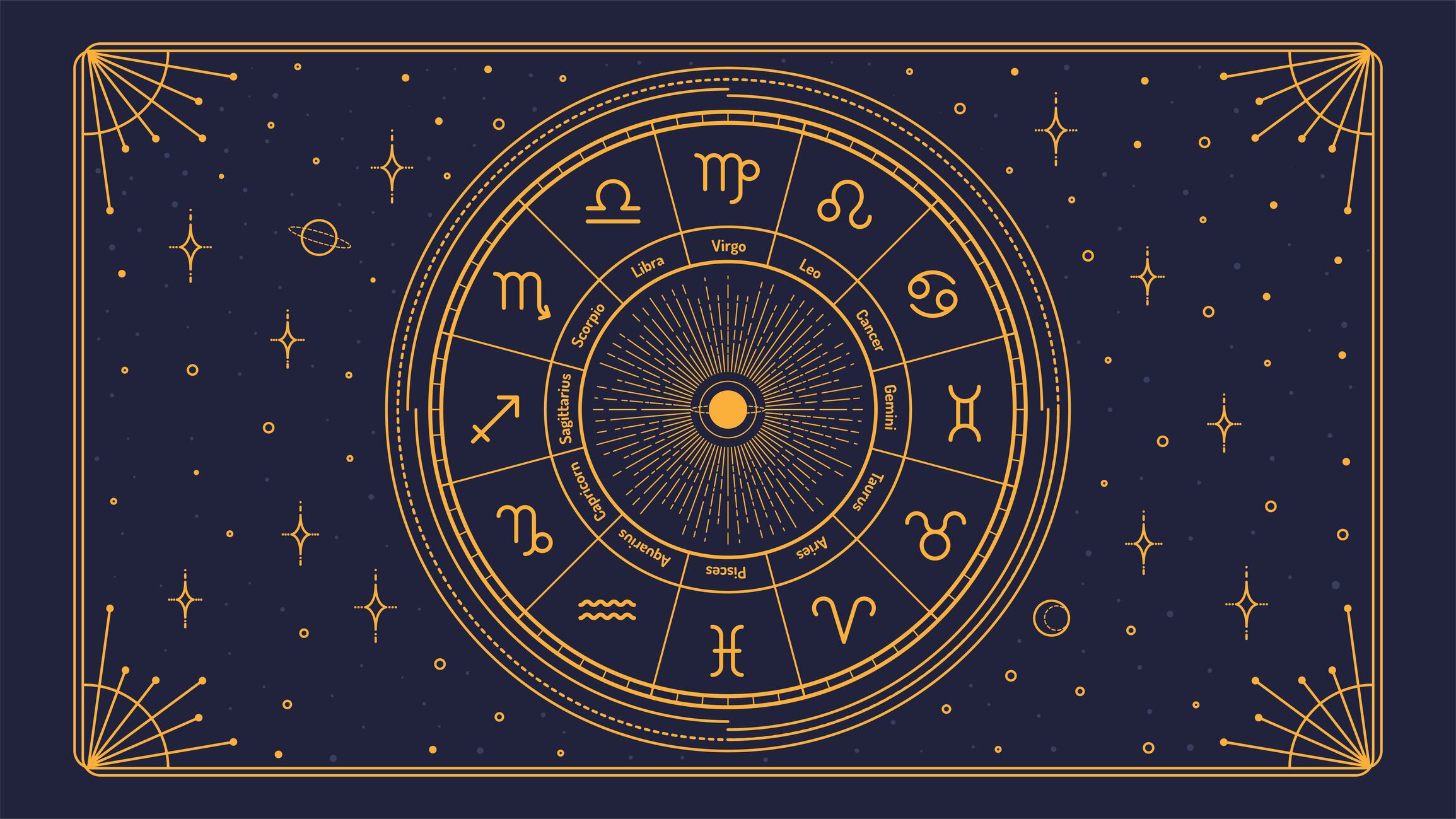 Golden retro style zodiac signs background