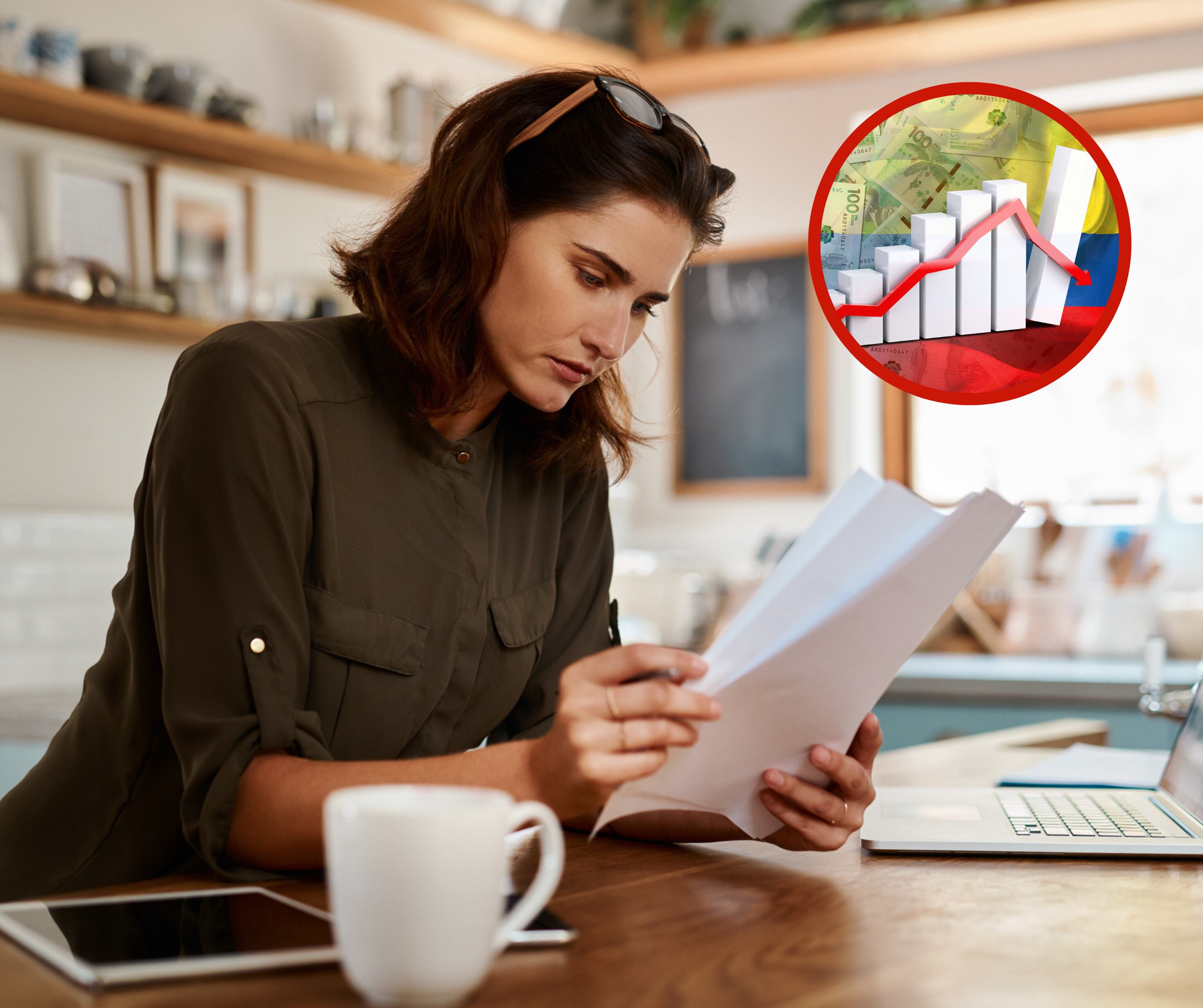 Mujer haciendo cuentas junto a una gráfica de economía (Fotos vía Getty Images)