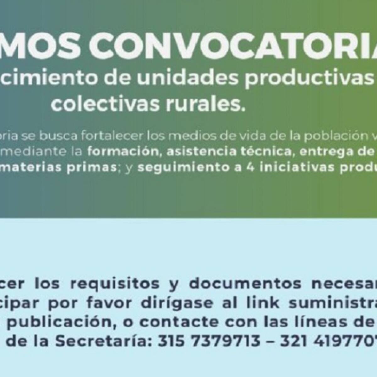 Abren convocatoria de unidades productivas para las víctimas del conflicto
