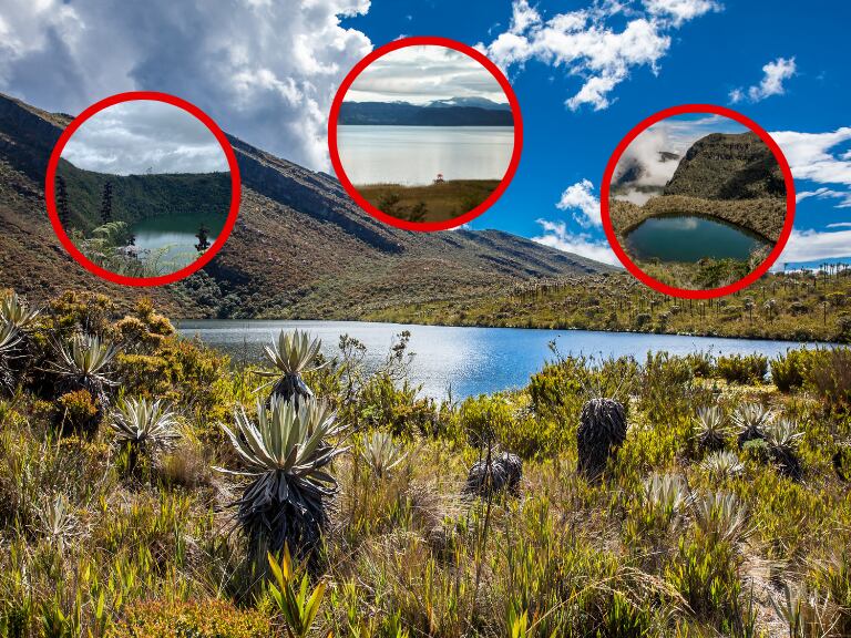 Una laguna de Colombia de fondo y sobre esta tres distintas lagunas. (Foto: Getty Images)