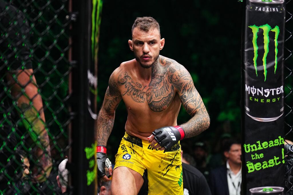 PARIS, FRANCE - SEPTEMBER 28: Renato Moicano of Brazil prepares to face Benoit Saint Denis of France in a lightweight fight during the UFC Fight Night event at The Accor Arena on September 28, 2024 in Paris, France.  (Photo by Chris Unger/Zuffa LLC)