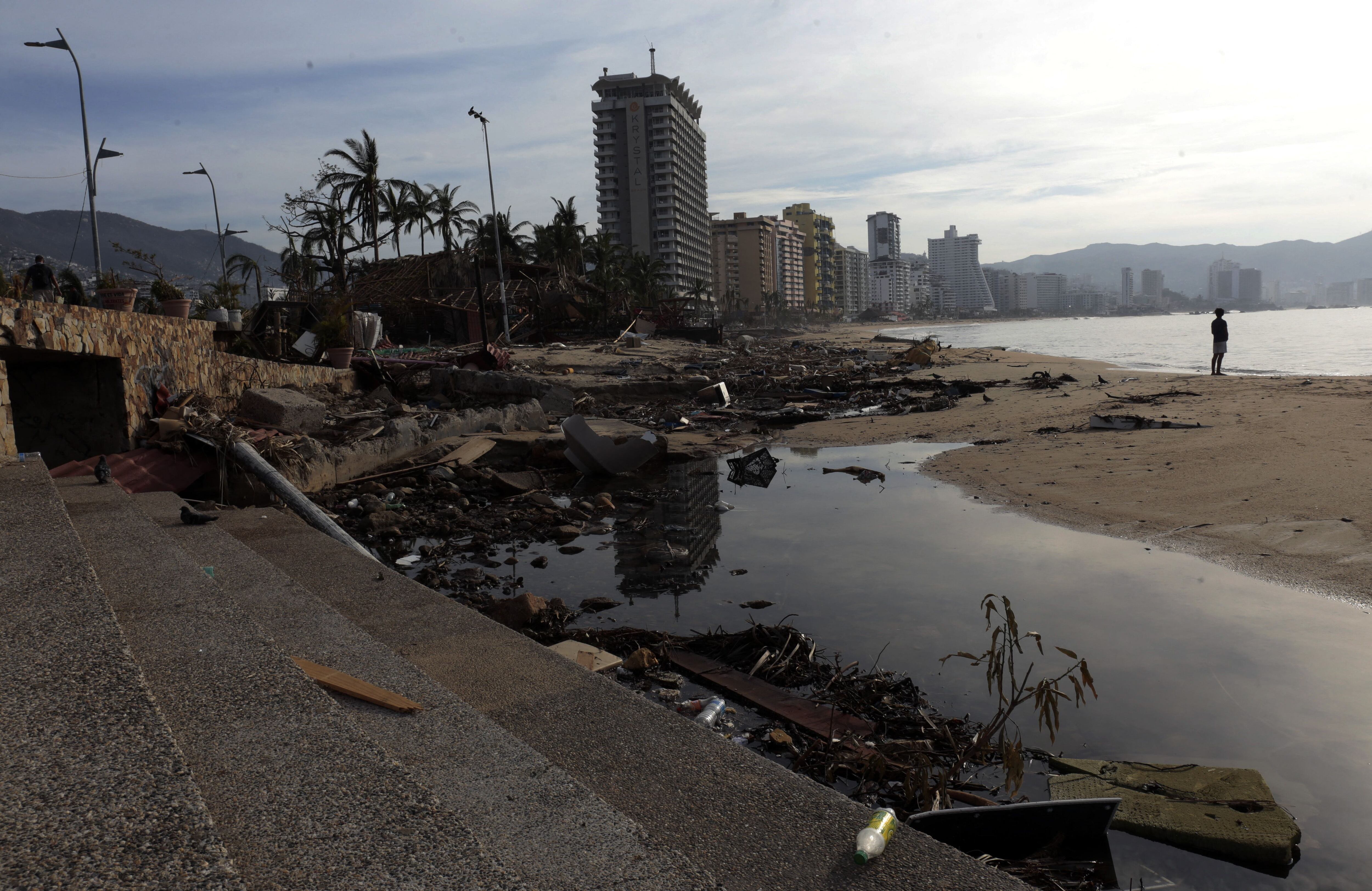 View of damages caused by the passage of Hurricane Otis in Acapulco, Guerrero State, Mexico, on October 28, 2023. The death toll from an extraordinarily powerful hurricane that blasted the Mexican resort city of Acapulco rose Saturday to 39, the Mexican government said (Photo by SALVADOR VALADEZ / AFP) (Photo by SALVADOR VALADEZ/AFP via Getty Images)