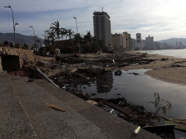 View of damages caused by the passage of Hurricane Otis in Acapulco, Guerrero State, Mexico, on October 28, 2023. The death toll from an extraordinarily powerful hurricane that blasted the Mexican resort city of Acapulco rose Saturday to 39, the Mexican government said (Photo by SALVADOR VALADEZ / AFP) (Photo by SALVADOR VALADEZ/AFP via Getty Images)