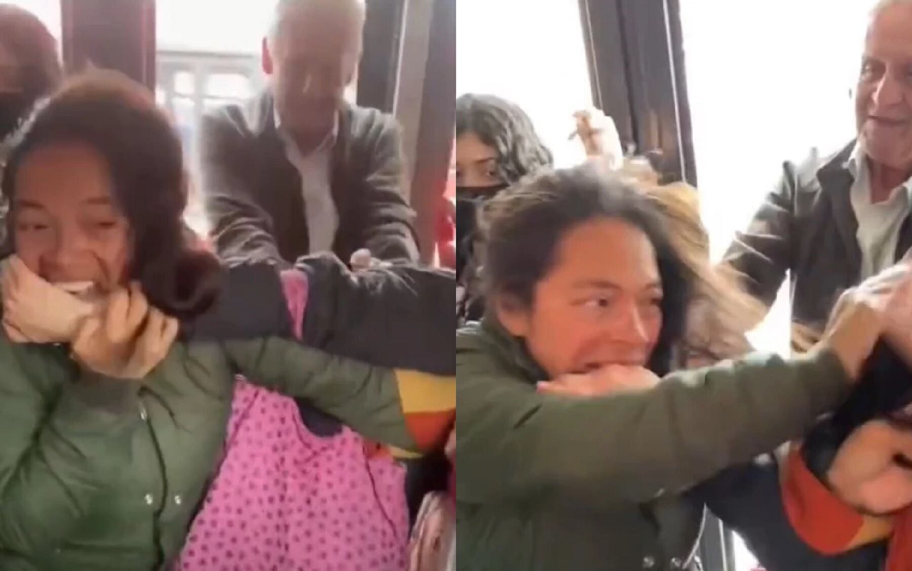 Riña a mordiscos en Transmilenio | Captura de video